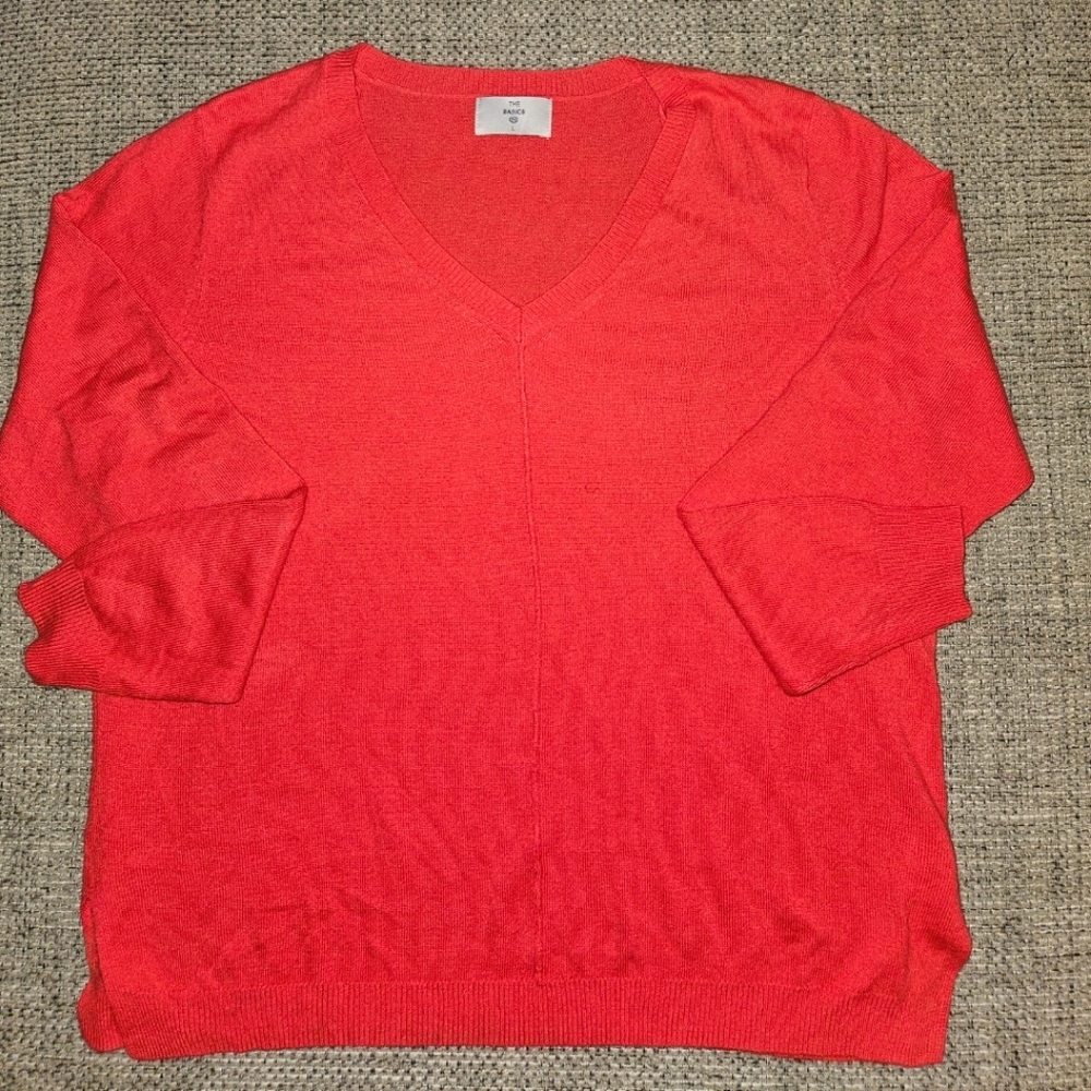 Red Long Sleeved V Neck Lightweight Sweater by The Basics NWOT